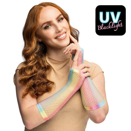 Paar handschoenen eleboog Mesh regenboog van Boland koop je bij Partywinkel