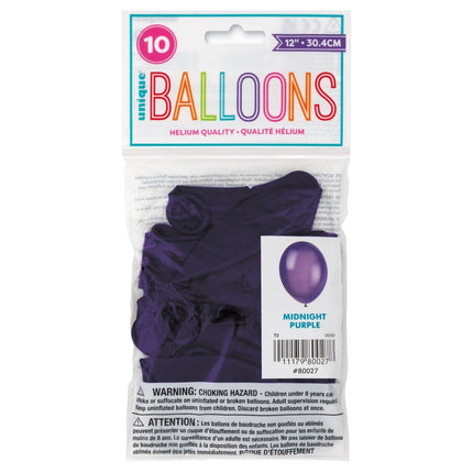 Paars Ballonnen Glans 30cm 10st van Unique koop je bij Partywinkel