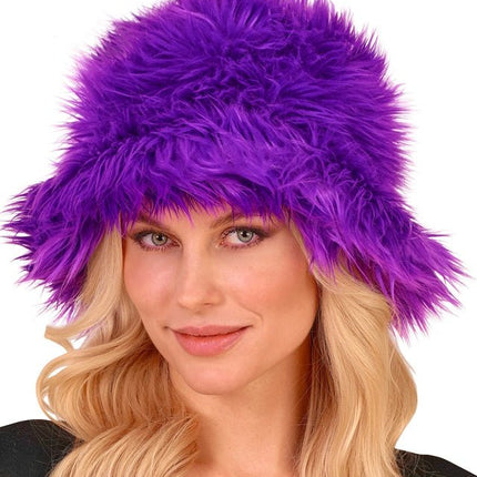 Paars Bucket Hat Pluche van Widmann koop je bij Partywinkel