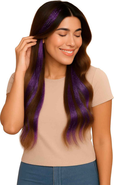 Paars Hair Extension Glitters 50cm 3st van Fiestas Guirca koop je bij Partywinkel