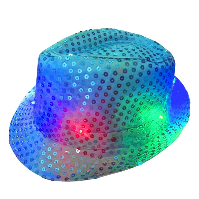 Pailletten Hoedje Turquoise met licht incl Batterijen van Partychimp koop je bij Partywinkel