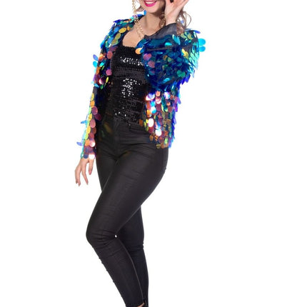 Blauw Gouden Jas Dames Pailetten Kort van Wilbers & Wilbers koop je bij Partywinkel