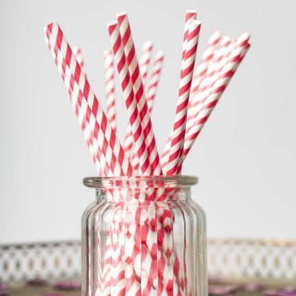 Papieren Rietjes Fuchsia Gestreept 19,7cm 20st van WeFiesta koop je bij Partywinkel