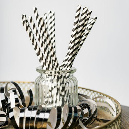 Papieren Rietjes Zwart Gestreept 19,7cm 20st van WeFiesta koop je bij Partywinkel