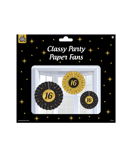 Papieren Waaiers 16 Jaar Set 20 - 40cm 3 - delig van Paper Dreams koop je bij Partywinkel
