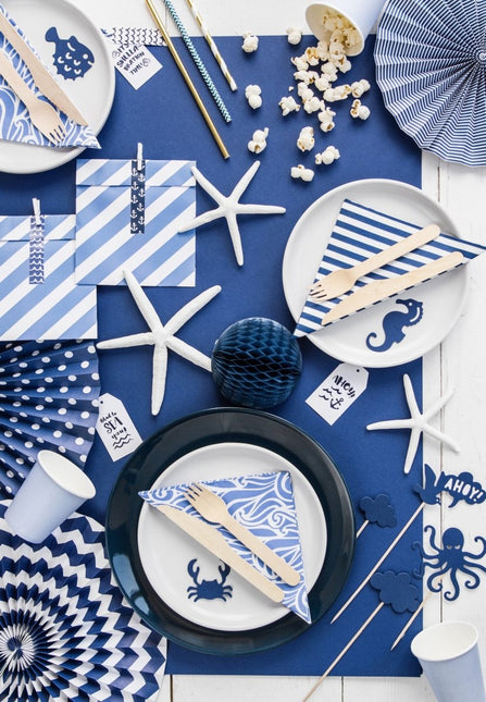 Papieren Waaiers Donkerblauw Set 23 - 40cm 3 delig van Partydeco koop je bij Partywinkel