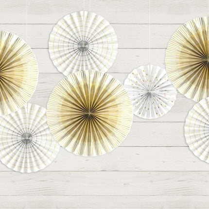 Papieren Waaiers Goud Wit Set 23 - 40cm 4 delig van Partydeco koop je bij Partywinkel