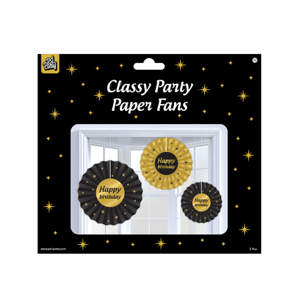 Papieren Waaiers Happy Birthday Set 20 - 40cm 3 - delig van Paper Dreams koop je bij Partywinkel