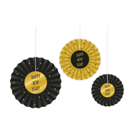 Papieren Waaiers Happy New Year Set 20 - 40cm 3 - delig van Paper Dreams koop je bij Partywinkel
