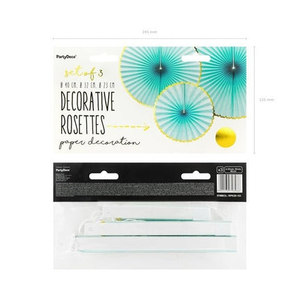 Papieren Waaiers Mintgroen Goud Set 23 - 40cm 3 delig van Partydeco koop je bij Partywinkel
