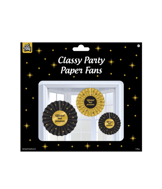 Papieren Waaiers Pensioen Set 20 - 40cm 3 - delig van Paper Dreams koop je bij Partywinkel