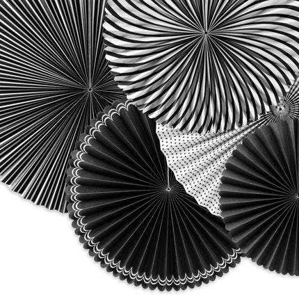 Papieren Waaiers Zwart Wit Set 25 - 40cm 5 delig van Partydeco koop je bij Partywinkel