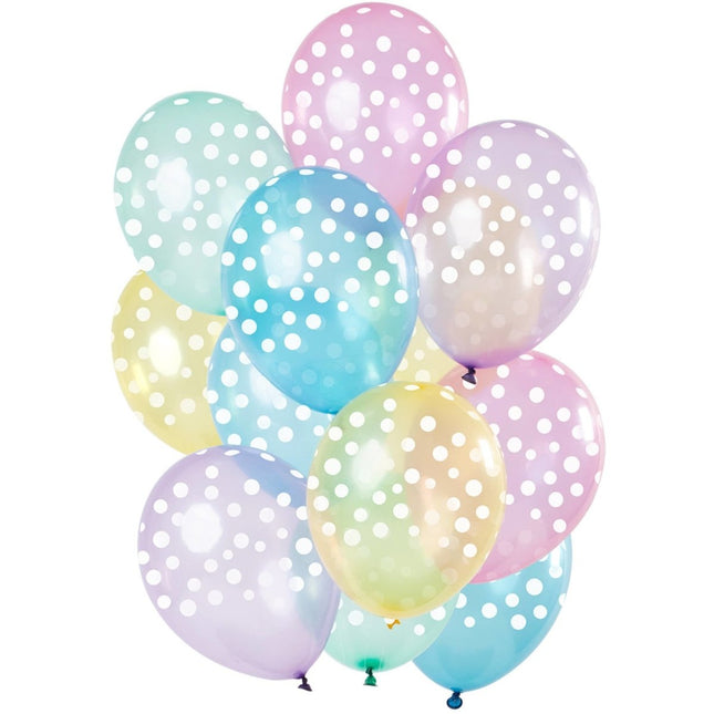 Pastel Ballonnen Witte Stippen 30cm 12st van Folat koop je bij Partywinkel