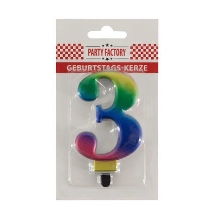 3 Jaar Kaars Regenboog 8cm
