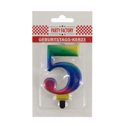 5 Jaar Kaars Regenboog 8cm