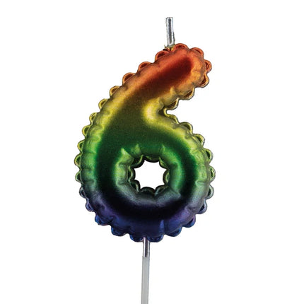 6 Jaar Kaars Regenboog 7cm