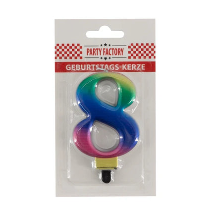 8 Jaar Kaars Regenboog 8cm