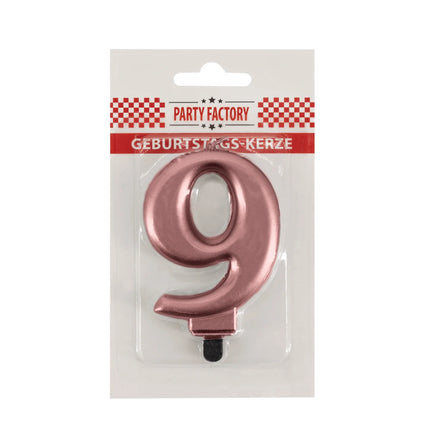 9 Jaar Kaars Roze Metellic 7cm