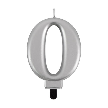 0 Jaar Kaars Zilver Metellic 7cm