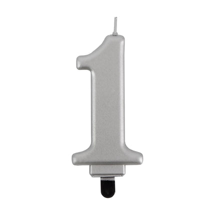 1 Jaar Kaars Zilver Metellic 7cm