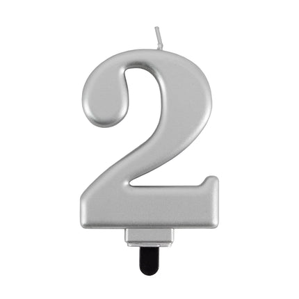 2 Jaar Kaars Zilver Metellic 7cm