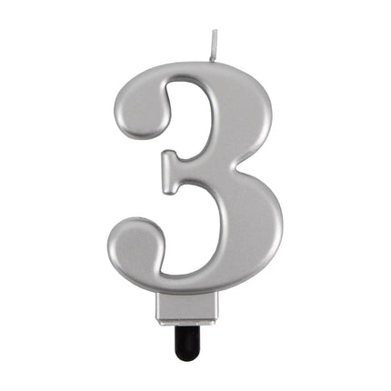 3 Jaar Kaars Zilver Metellic 7cm