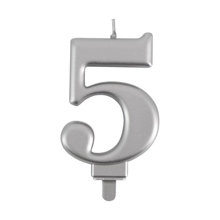 5 Jaar Kaars Zilver Metellic 7cm