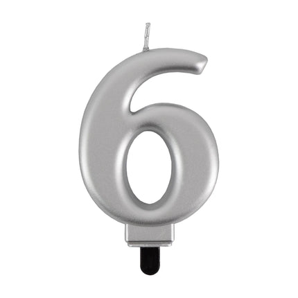 6 Jaar Kaars Zilver Metellic 7cm