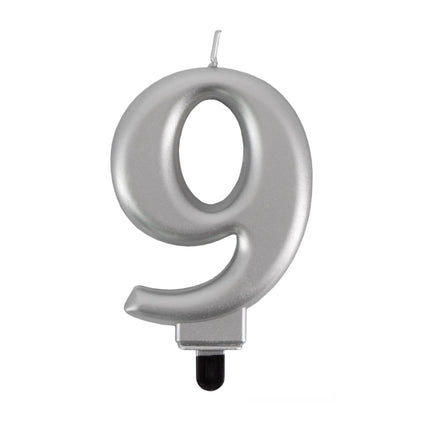 9 Jaar Kaars Zilver Metellic 7cm