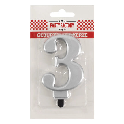 3 Jaar Kaars Zilver Metellic 7cm