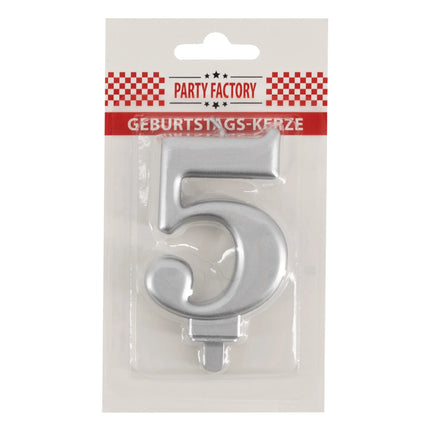 5 Jaar Kaars Zilver Metellic 7cm