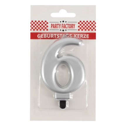 6 Jaar Kaars Zilver Metellic 7cm