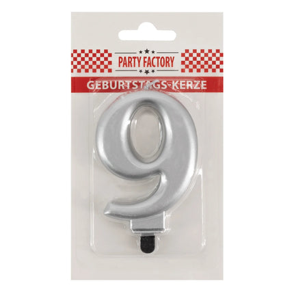 9 Jaar Kaars Zilver Metellic 7cm