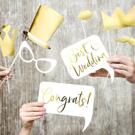 Photobooth Bruiloft Goud 10st van Partydeco koop je bij Partywinkel