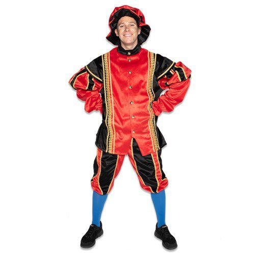 Pietenpak Fluweel Luxe Rood/Zwart van Haza Witbaard koop je bij Partywinkel