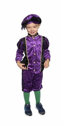 Pietenpak Kind Velours Paars/Zwart van Haza Witbaard koop je bij Partywinkel