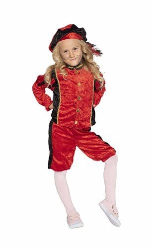 Pietenpak Kind Velours Rood/Zwart van Haza Witbaard koop je bij Partywinkel