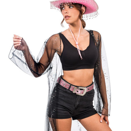 Roze Cowboyhoed met Hangende Strass One Size