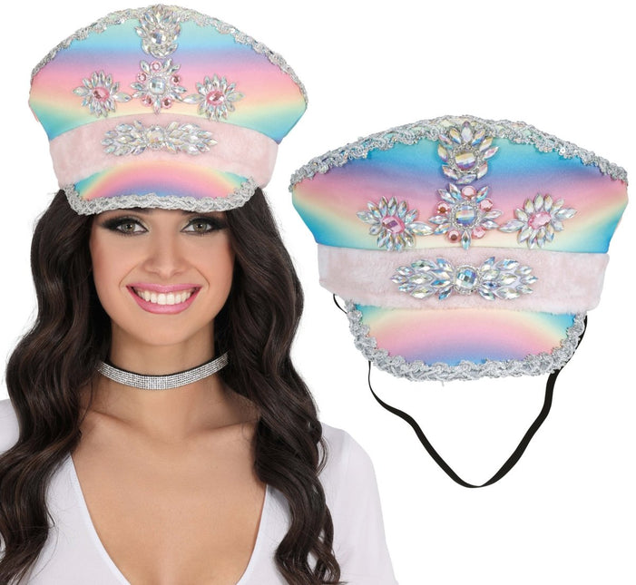 Police multicolor hat with pink ribbon, adult van Fiestas Guirca koop je bij Partywinkel
