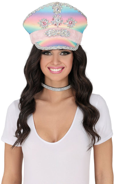 Police multicolor hat with pink ribbon, adult van Fiestas Guirca koop je bij Partywinkel