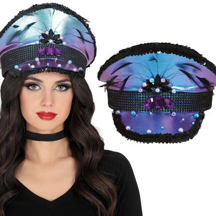 Police purple hat with feathers, adult van Fiestas Guirca koop je bij Partywinkel