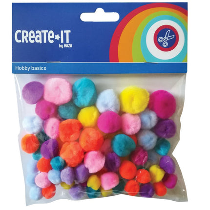 Pompoms Bright Gekleurd 75st van Haza Witbaard koop je bij Partywinkel