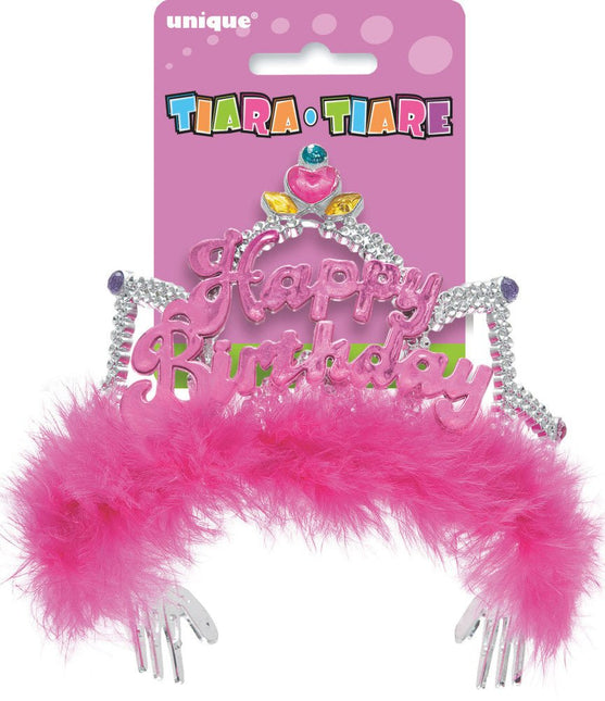 Prinsessen Kroontje Happy Birthday Roze van Unique koop je bij Partywinkel