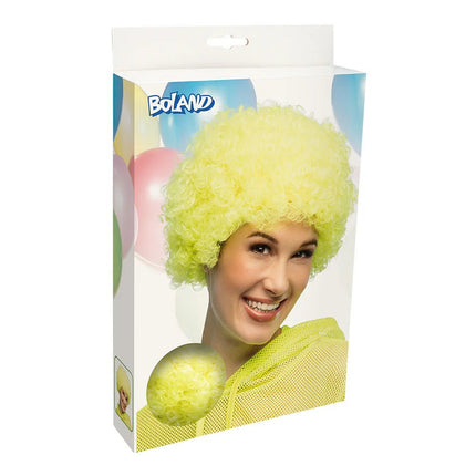 Pruik Curly neongeel UV van Boland koop je bij Partywinkel