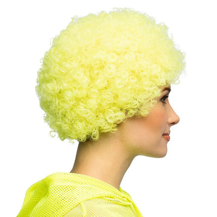 Pruik Curly neongeel UV van Boland koop je bij Partywinkel