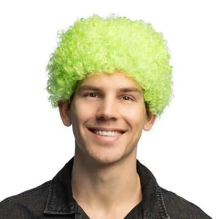 Pruik Curly neongroen UV van Boland koop je bij Partywinkel