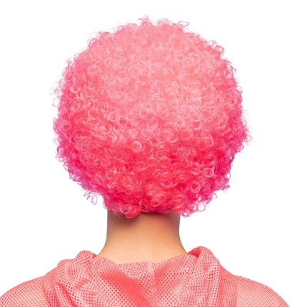 Pruik Curly neonroze UV van Boland koop je bij Partywinkel