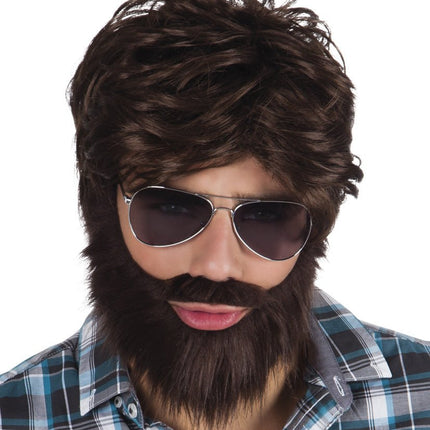 Pruik Kort Haar en Baard Bruin van Boland koop je bij Partywinkel