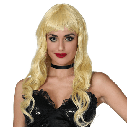 Pruik Lang Haar Krullend Blond van Fiestas Guirca koop je bij Partywinkel