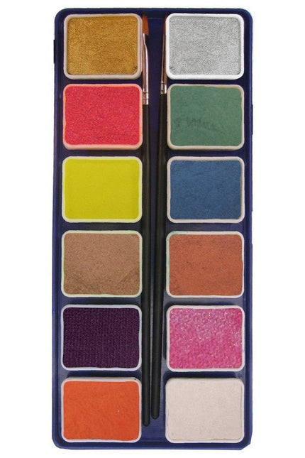PXP Palet Metallic Colours 12 delig met 2 Kwasten van PXP Professional Colours koop je bij Partywinkel